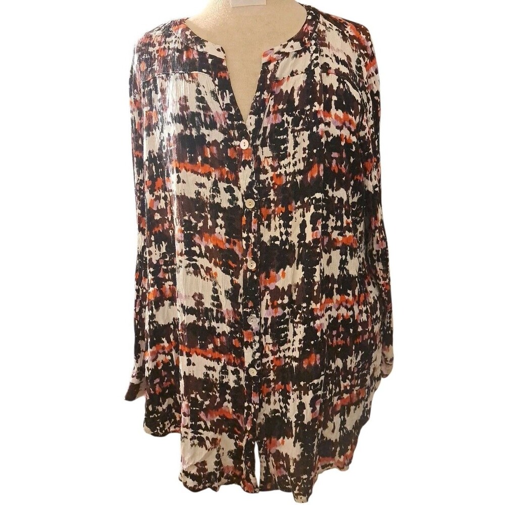 Fig And Flower Tunic Top Anthropologie Women 3X Abstract Geo Print Artsy Blouse